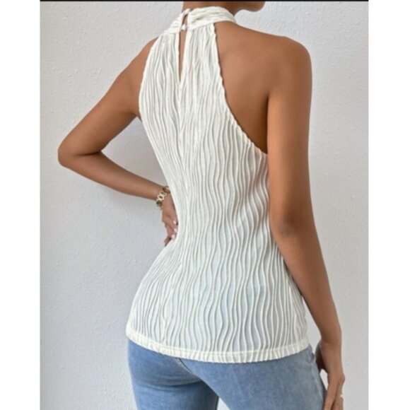 Boho white crisscross front halter top - Picture 2 of 15
